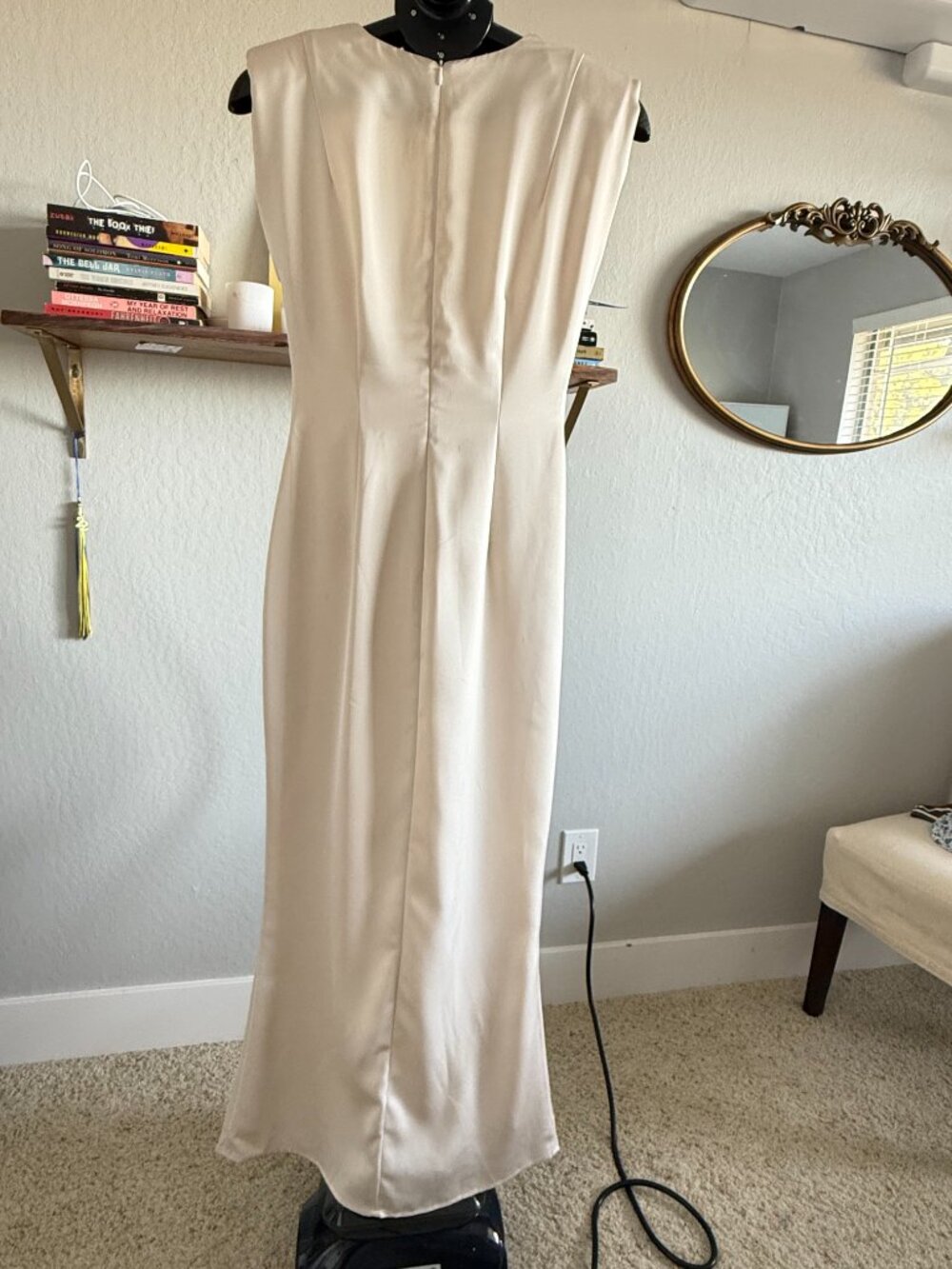 VICI Ivory Satin Maxi Dress | Size Small | Elegant Deep V Gown - Picture 7 of 10